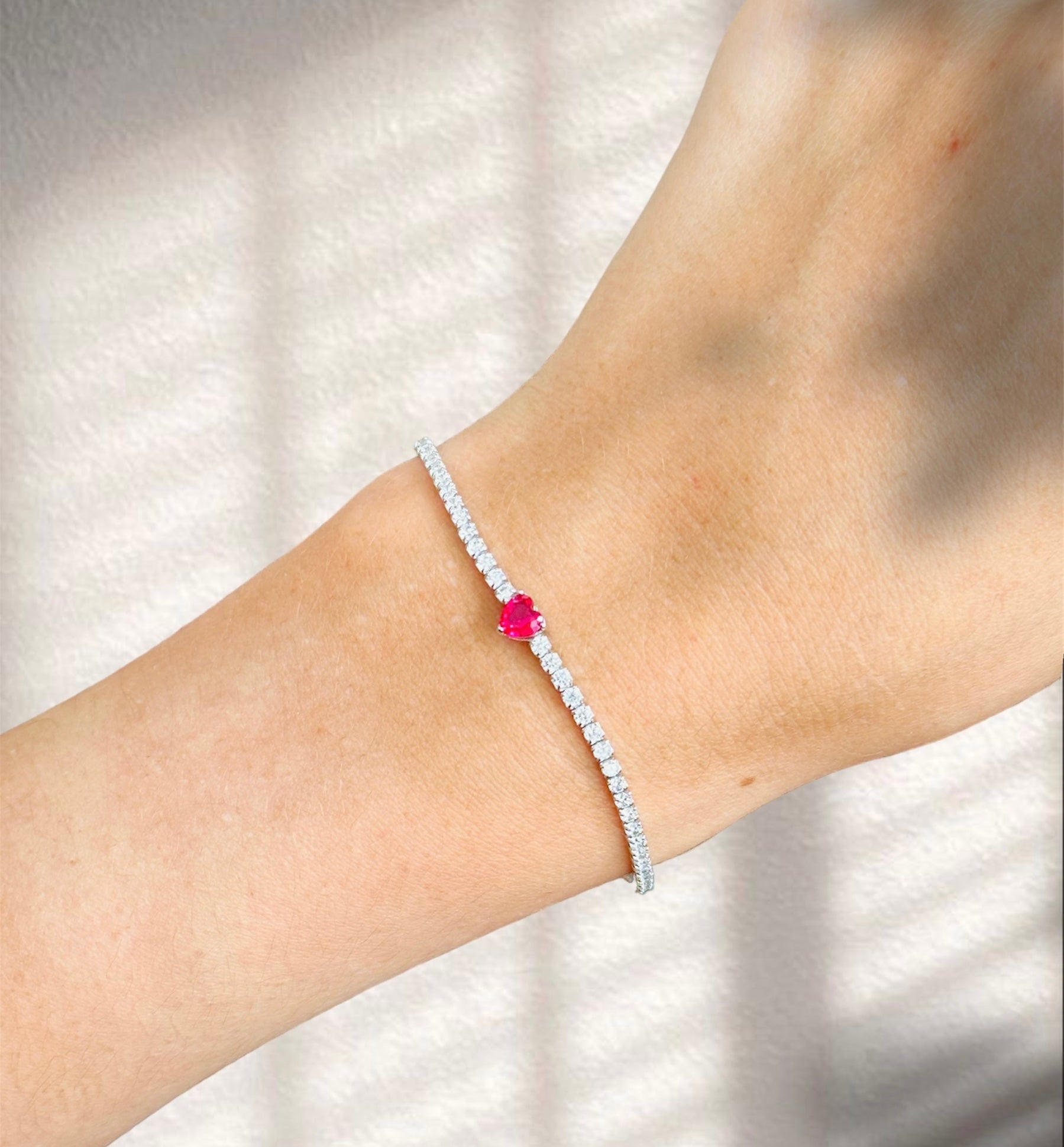 Pulsera Tennis Red Heart-Silver