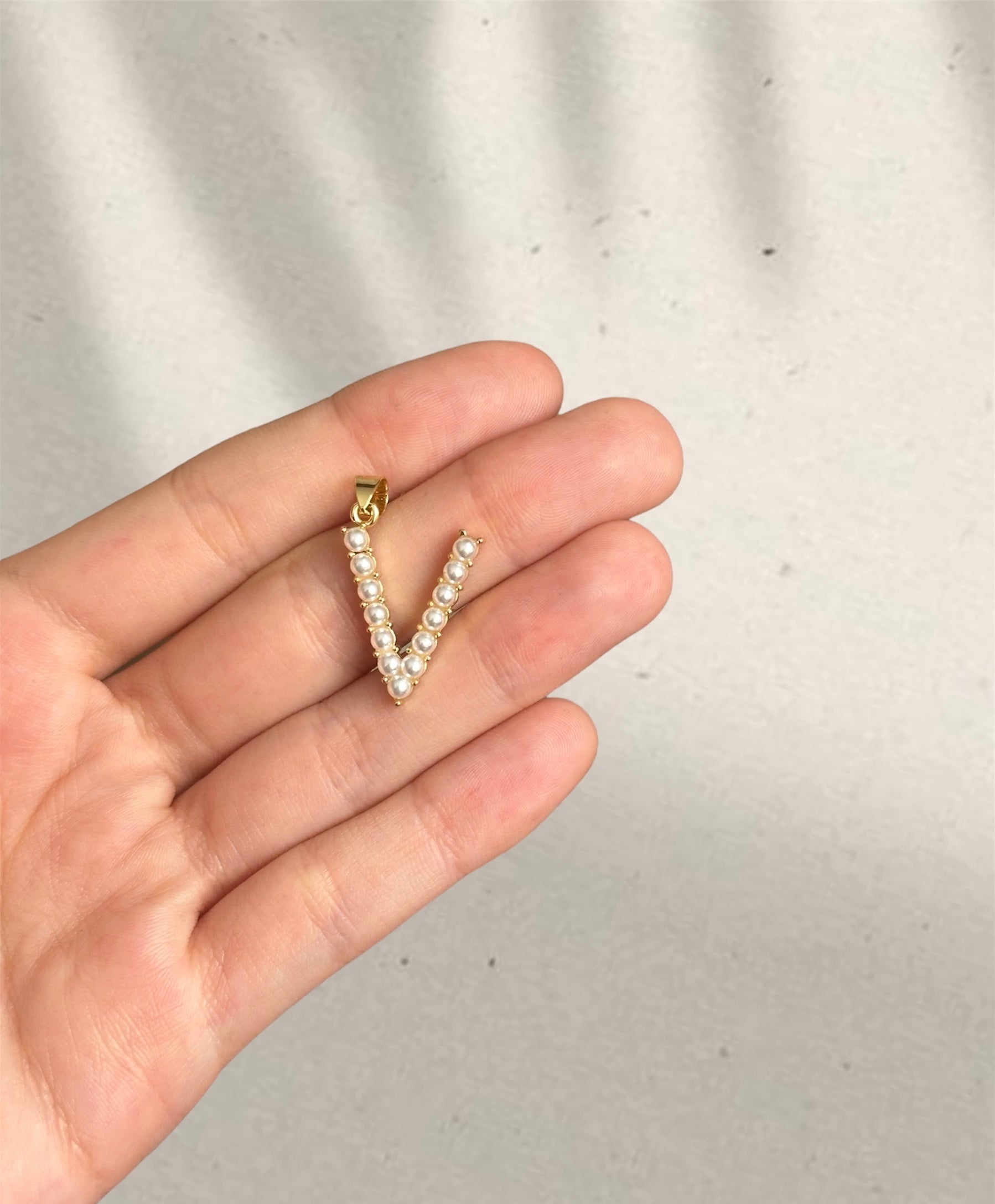 Pearl Inital V Charm