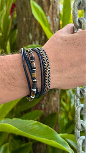 Stainless Steel Foxtail Chain with Wax Cord Bracelet