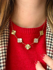 Fluted and Mother Pearl Clover Necklace