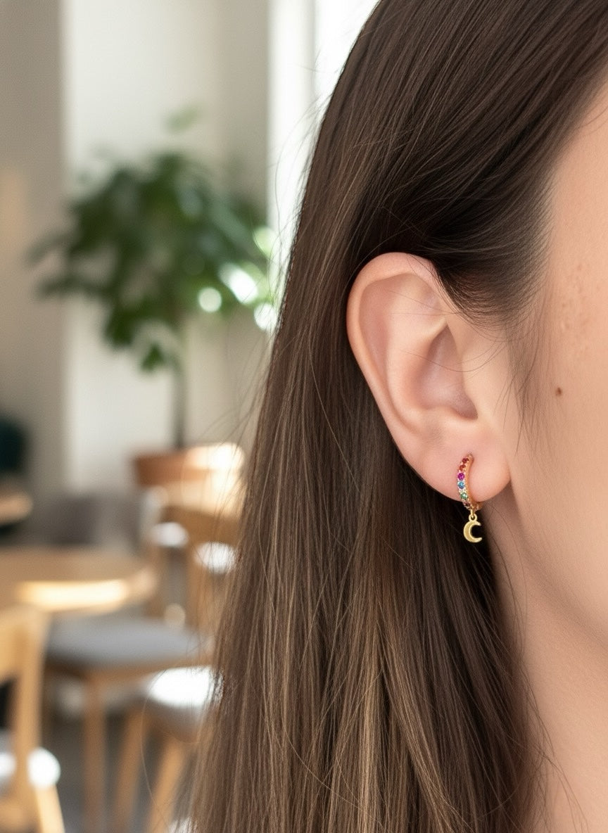 Mini Hanging Moon Rainbow Hoops
