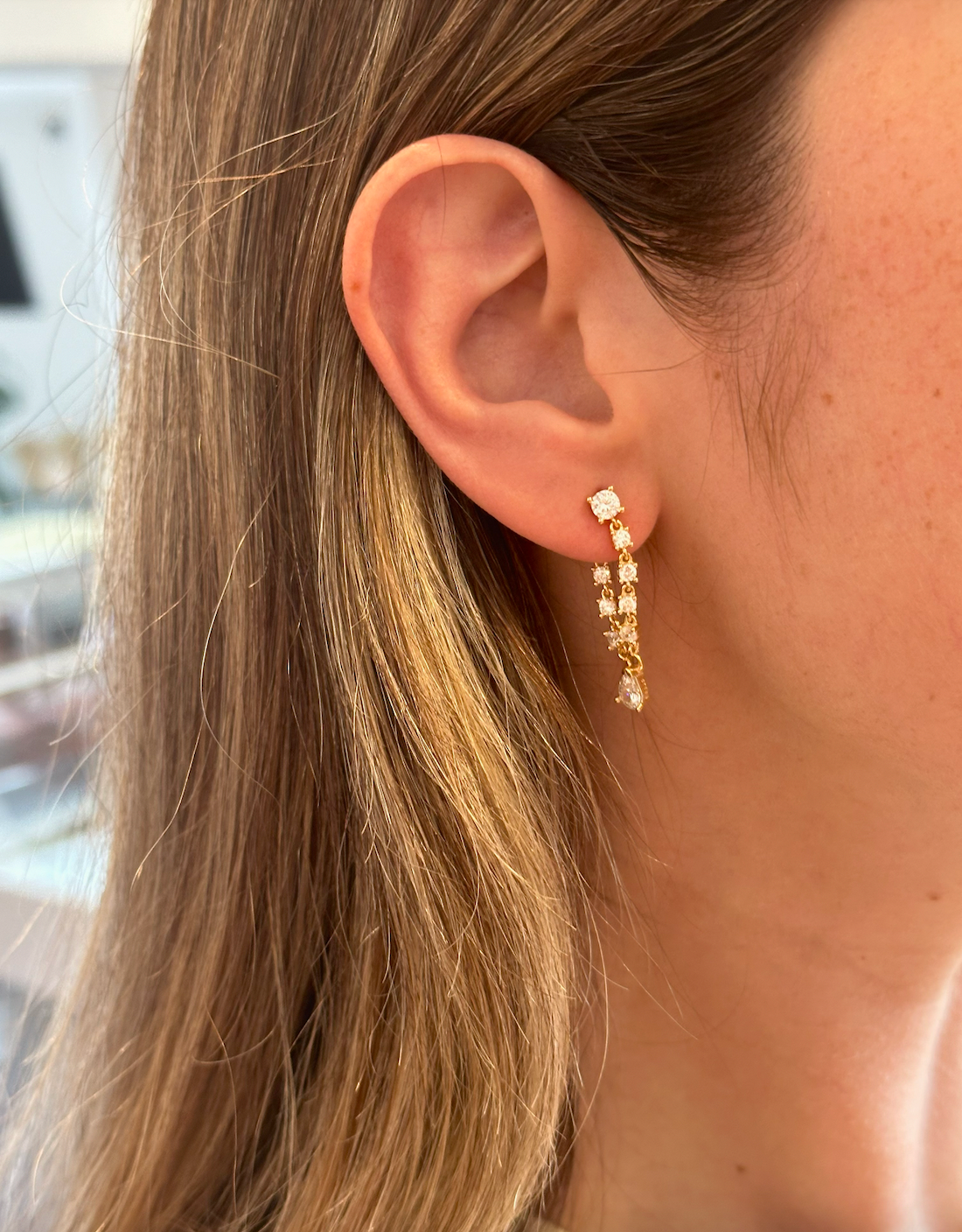 Hanging Drop Gold Earrings