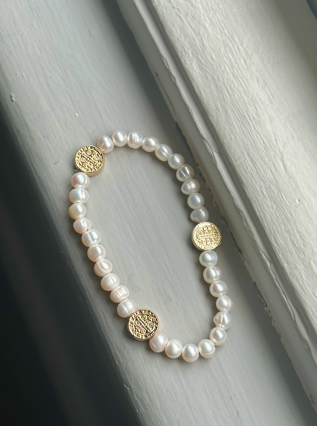 Saint Benedict Pearl Bracelet