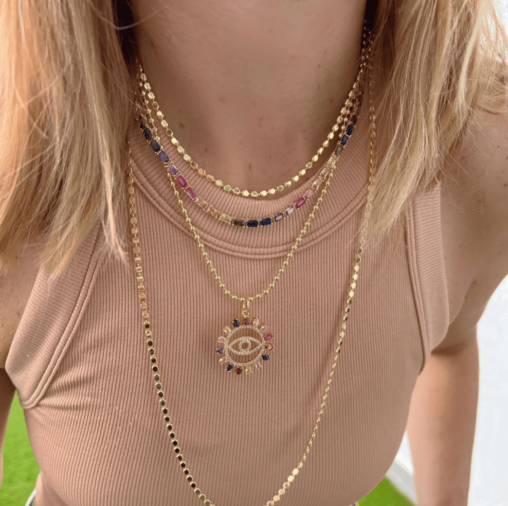 Rainbow Baguette Tennis Necklace