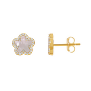 Pave Outlined Stone Flower Stud
