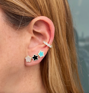 Pave Outlined Stone Flower Stud