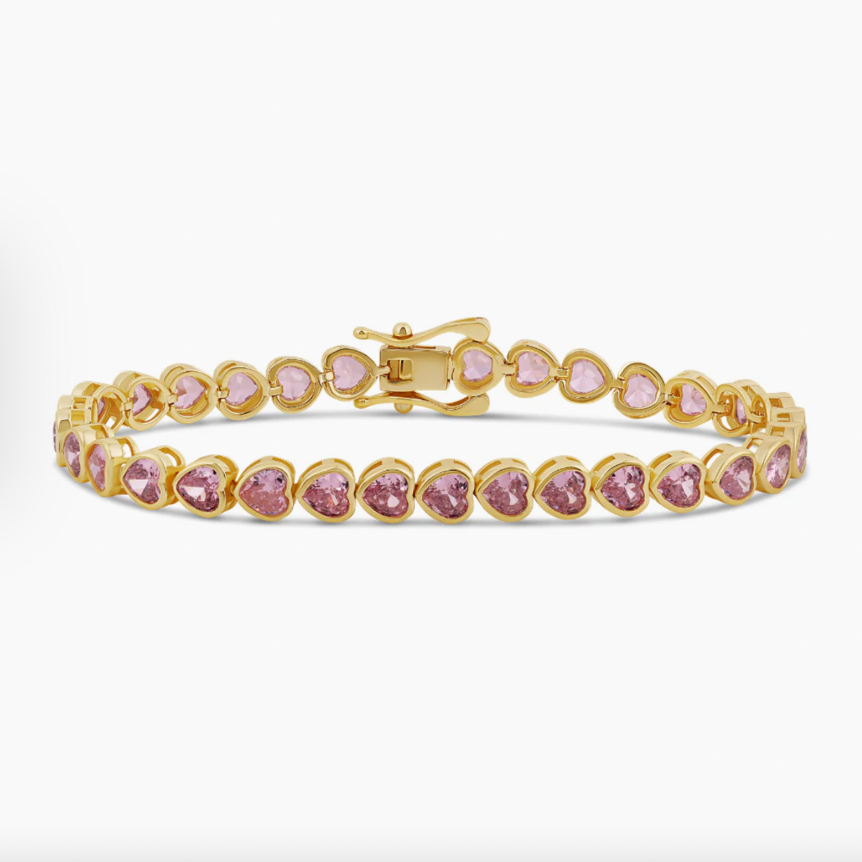 Pink Bezel Heart Tennis Bracelet