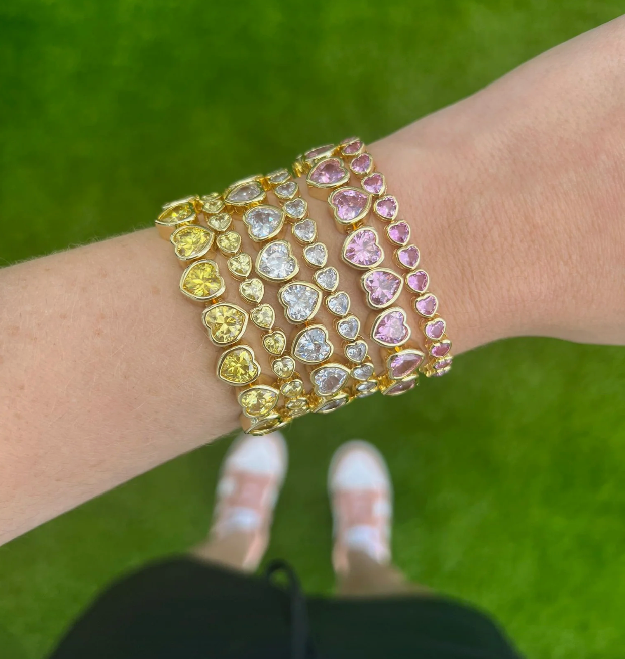 Pink Bezel Heart Tennis Bracelet
