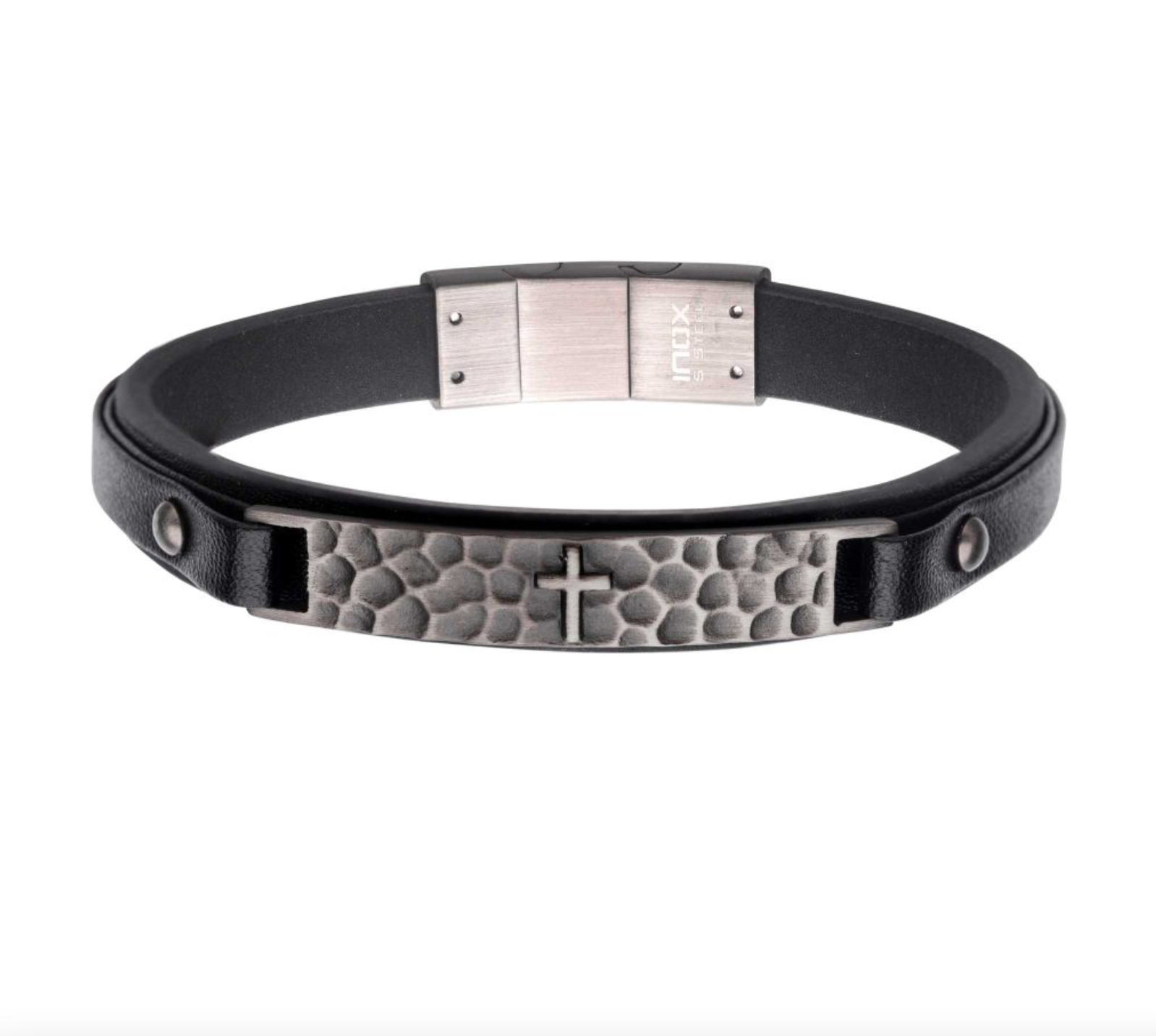 Hammered Cross Leather Bracelet