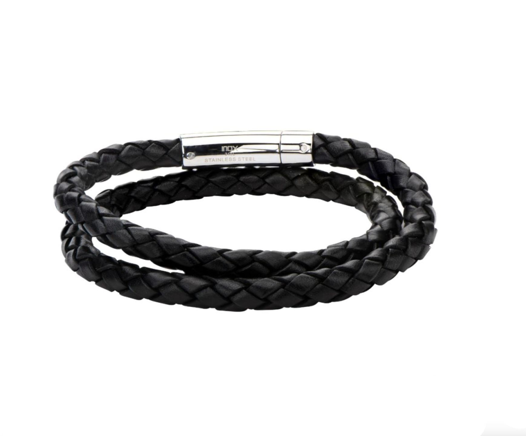 Double Round Black Braided Leather Bracelet