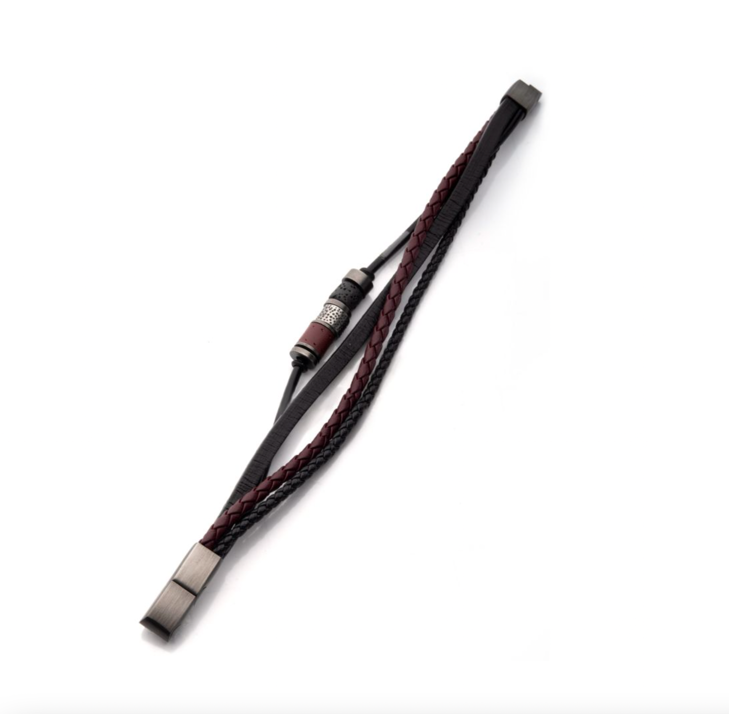 Black & Burgundy Leather with Lava Stone Bracelet
