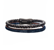 Double Strand Leather and Denim with Stainless Steel Bracelet