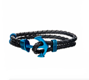 Black Leather with Blue Anchor Bracelet
