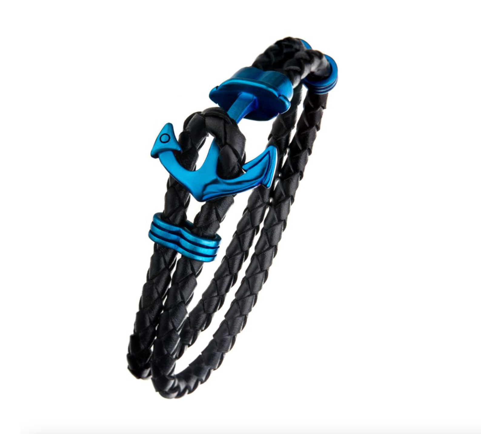 Black Leather with Blue Anchor Bracelet