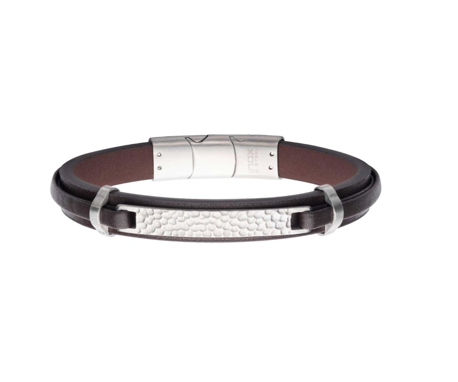 Brown Leather Hammered Bracelet