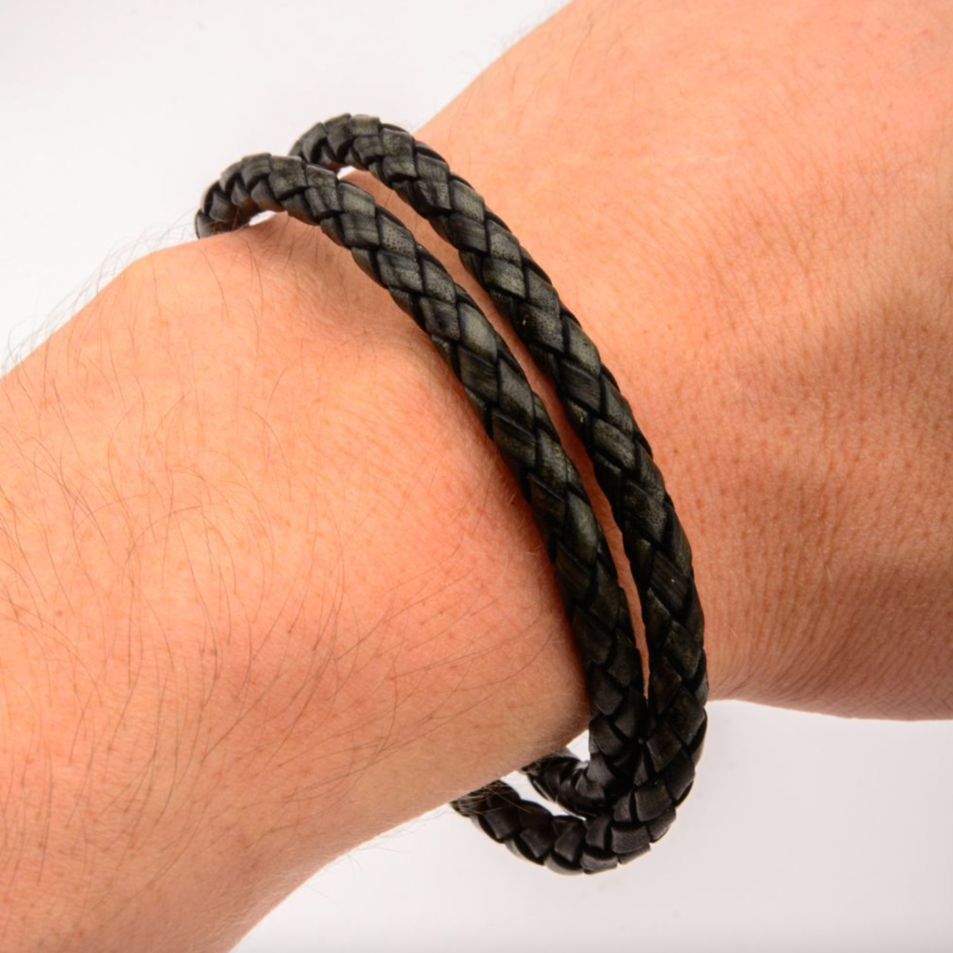 Double Round Black Braided Leather Bracelet