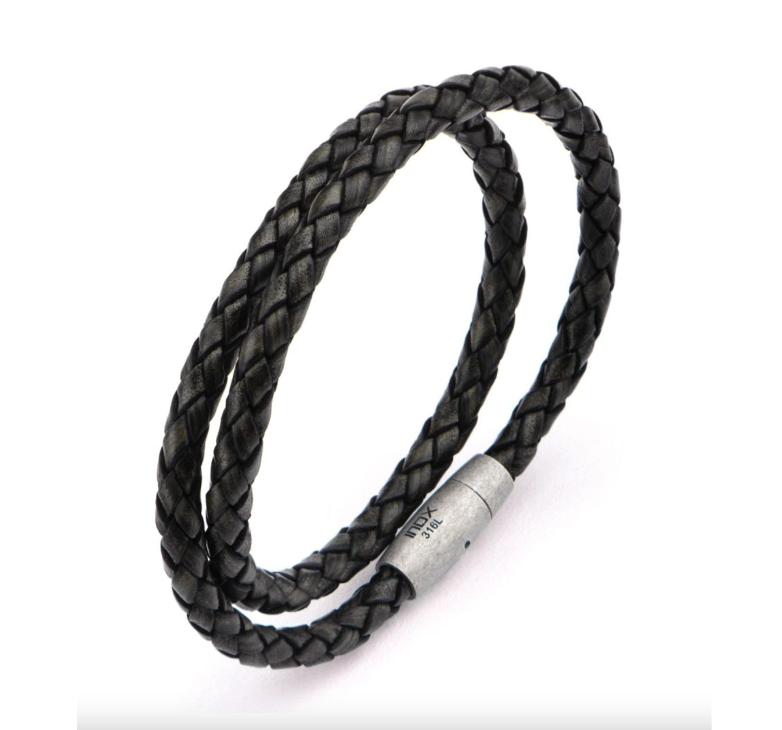Double Round Black Braided Leather Bracelet