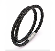 Double Round Black Braided Leather Bracelet