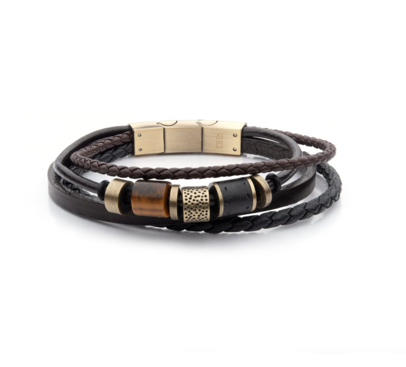 Black & Brown Leather with Tiger's Eye Beads Bracelet