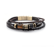 Black & Brown Leather with Tiger's Eye Beads Bracelet