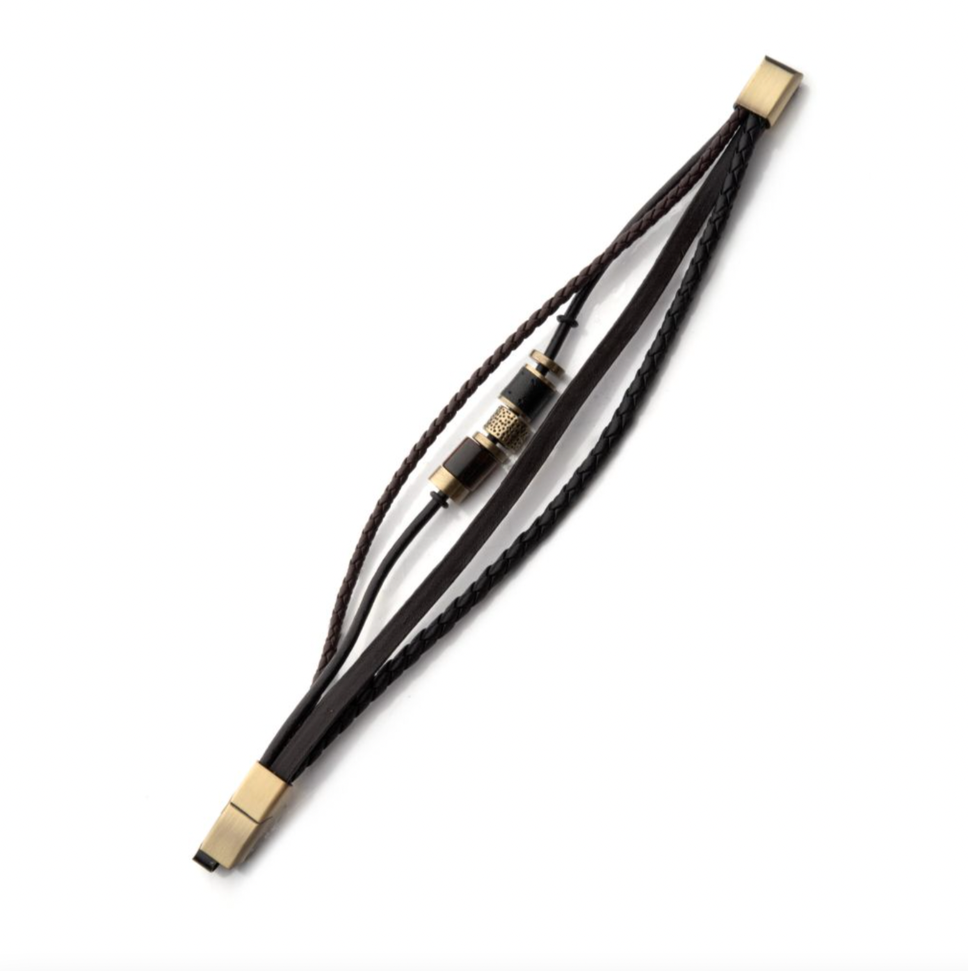 Black & Brown Leather with Tiger's Eye Beads Bracelet