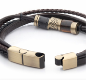 Black & Brown Leather with Tiger's Eye Beads Bracelet