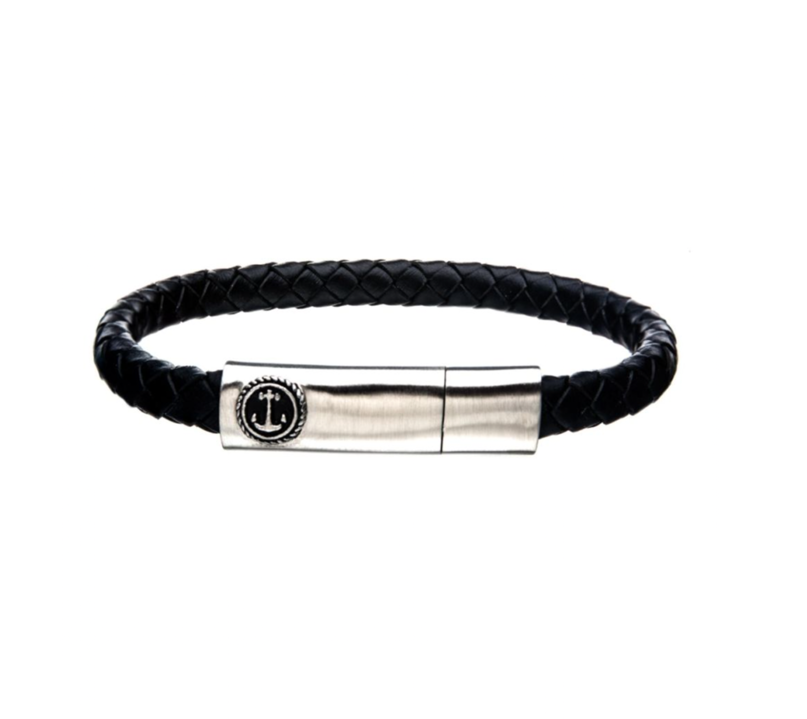 Black Leather with Anchor Bar Bracelet