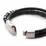 Black and Grey Leather with Black Onyx Multi-Strand Bracelet