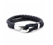 Blue Leather and Steel Bracelet