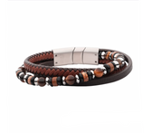 Brown Leather with Black Onyx,Tiger's Eye and Jasper Stone Bracelet