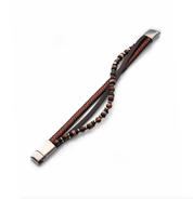 Brown Leather with Black Onyx,Tiger's Eye and Jasper Stone Bracelet