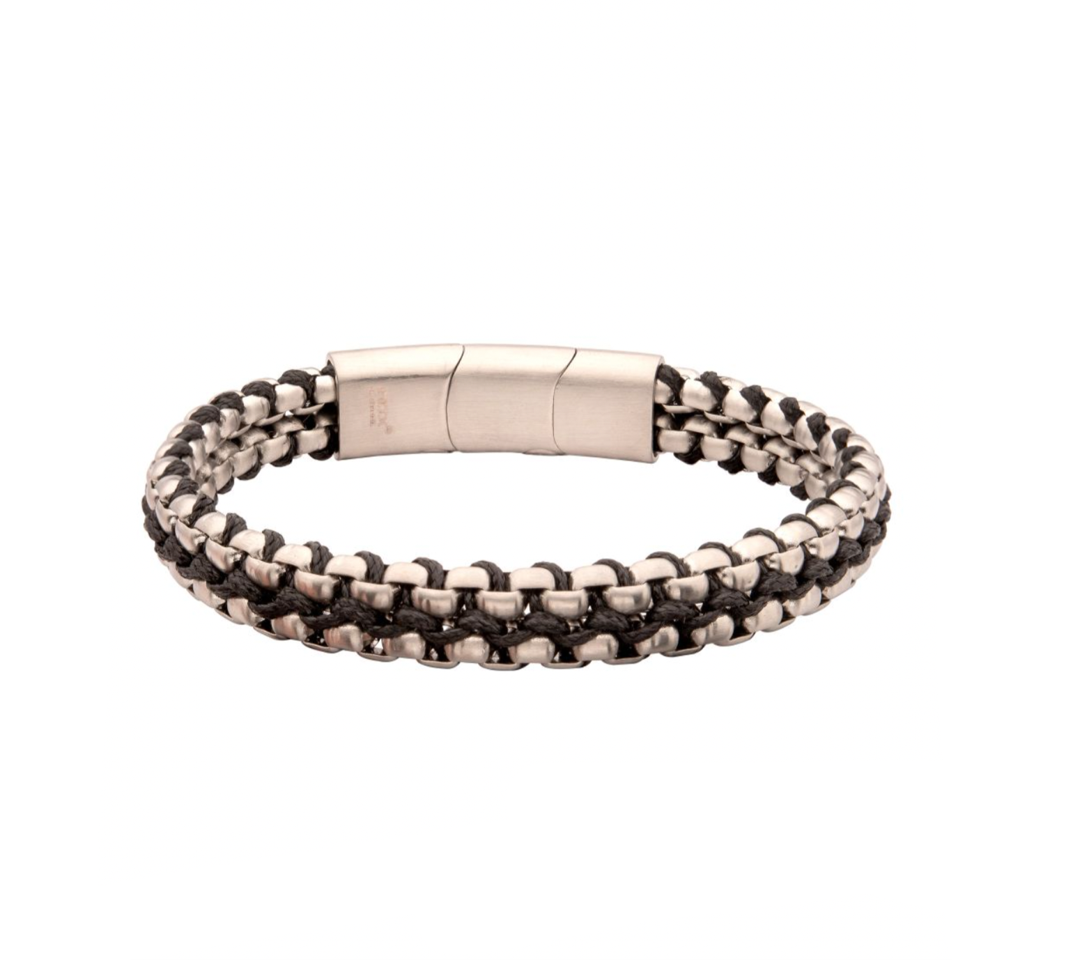 Matte Stainless Steel with Black Wax Cord Bracelet