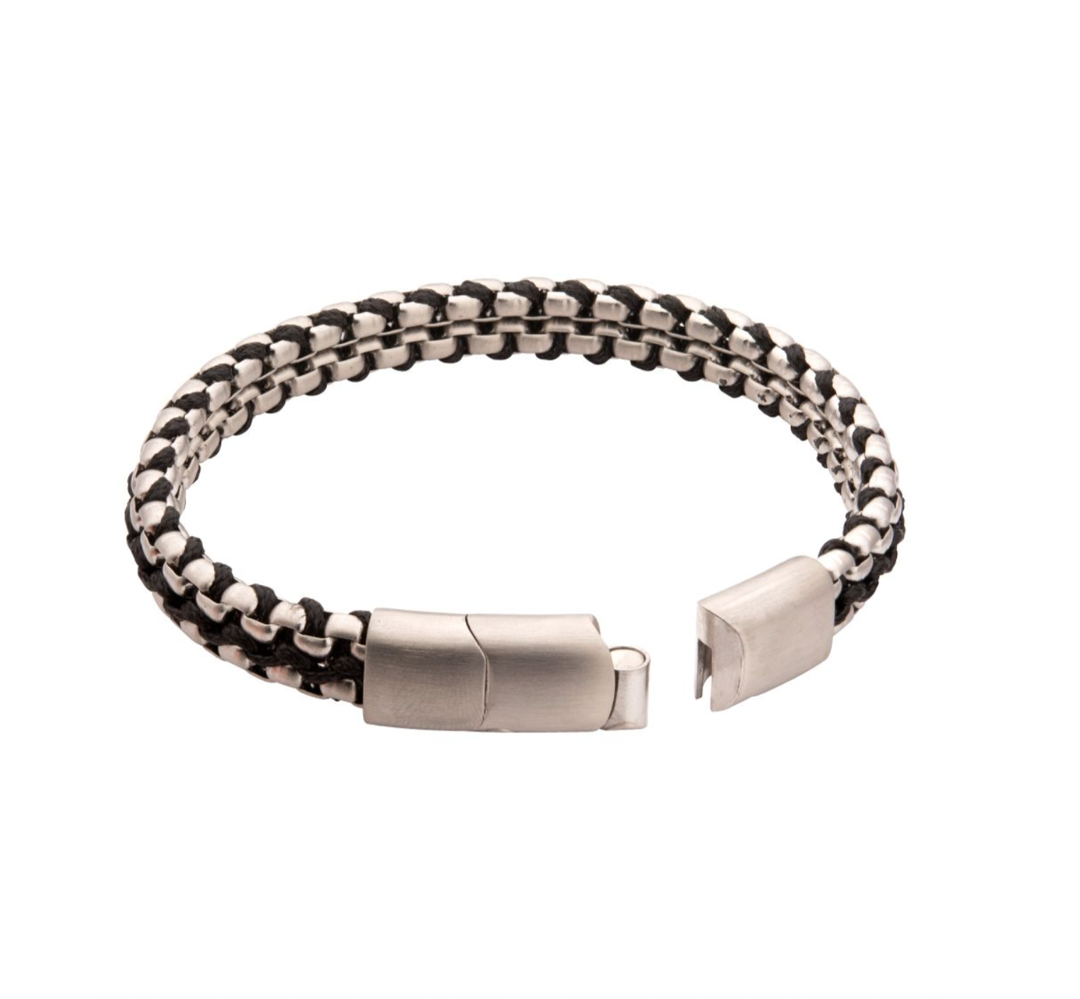 Matte Stainless Steel with Black Wax Cord Bracelet