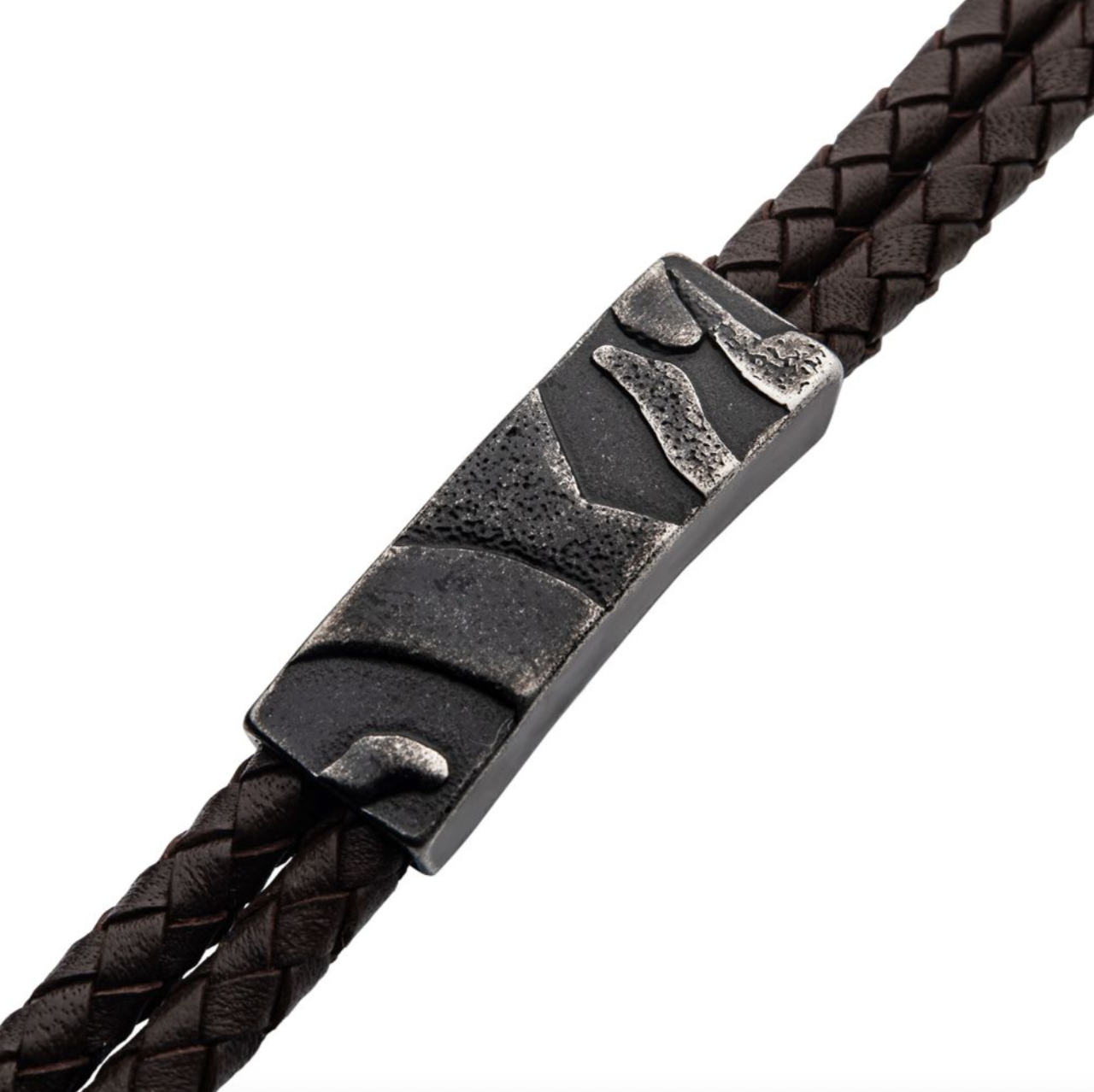Brown Leather with Gun Metal Pattern Bracelet