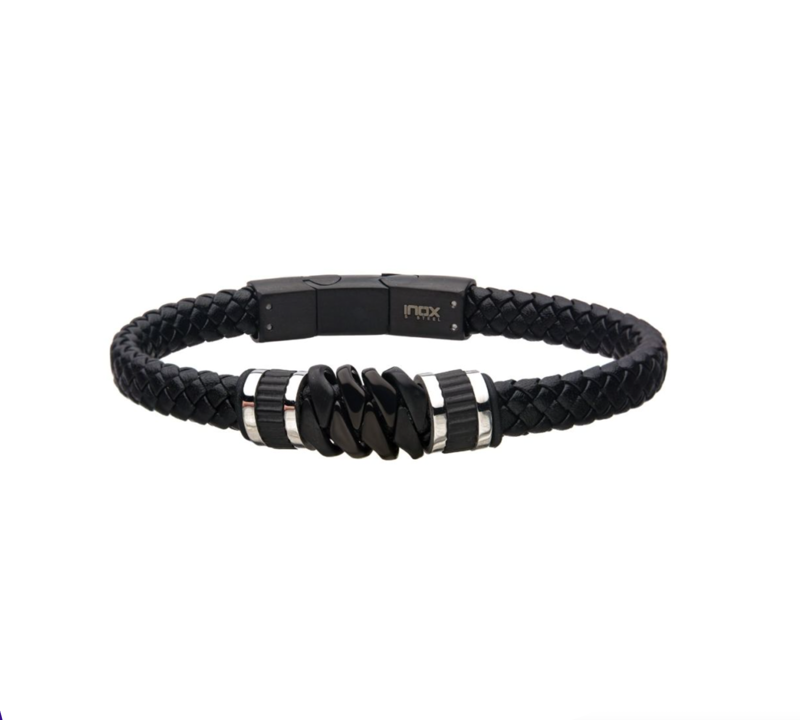 Black Braided Leather with Silver Bracelet