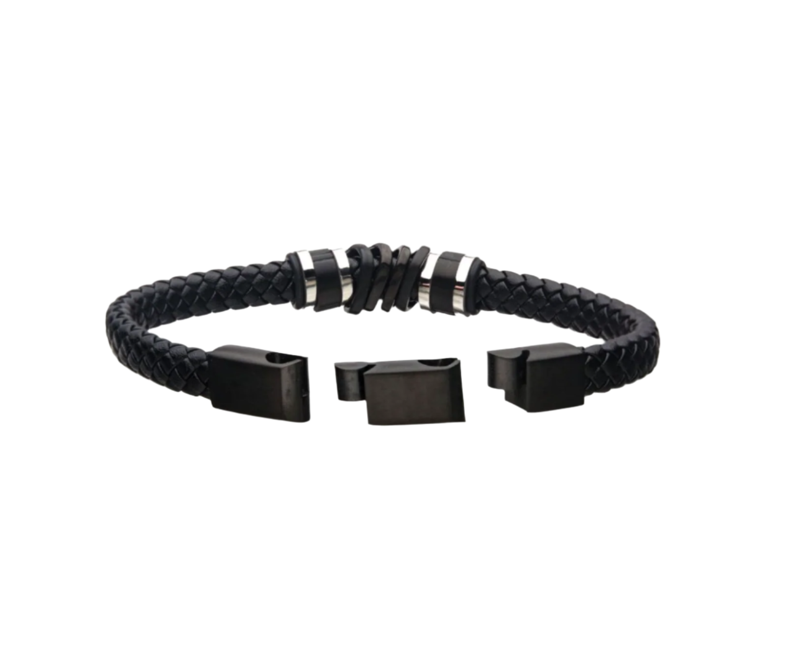 Black Braided Leather with Silver Bracelet