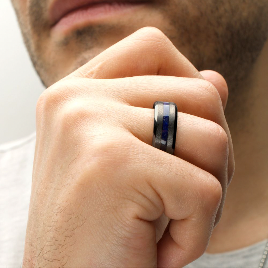 Matte Finish Titanium Lapis Lazuli Stone Ring