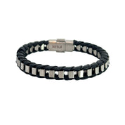 Black Leather Stainless Steel Bracelet